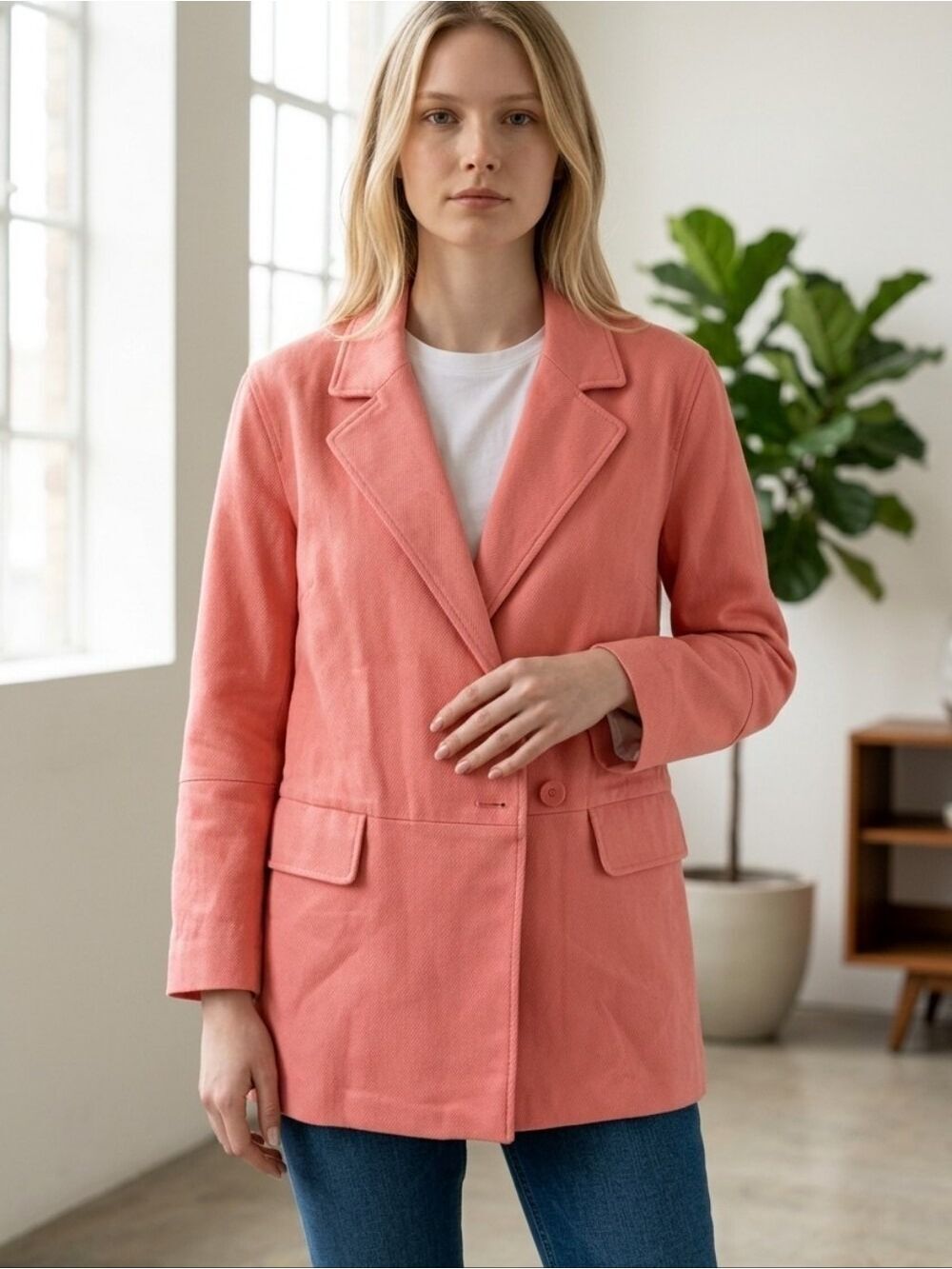 Trafaluc Zara Coral Pink Tailored Blazer Jacket Women's Size Small